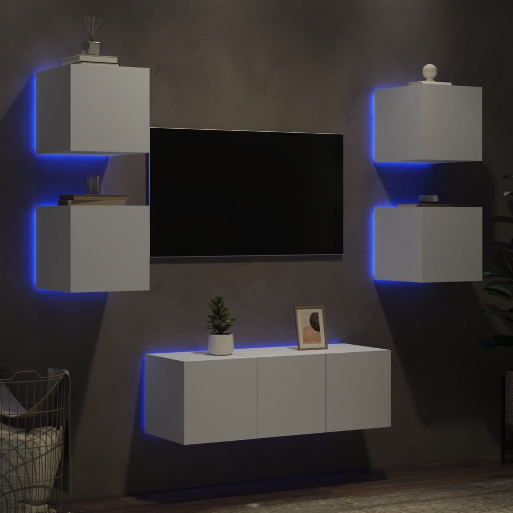 vidaXL 6-dielne TV nástenné skrinky s LED biele kompozitné drevo