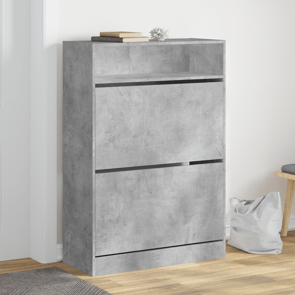 vidaXL Botník s 2 výklopnými zásuvkami betónový sivý 80x34x116 cm