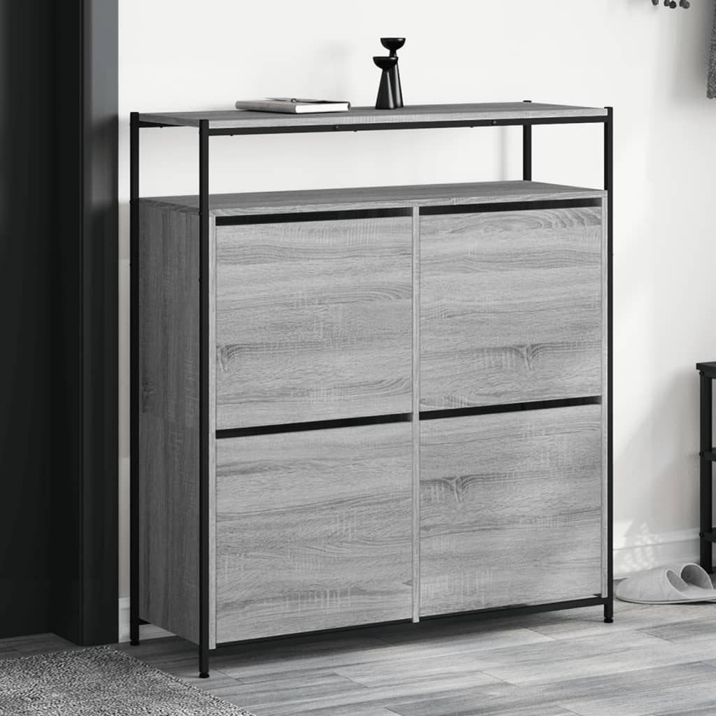 vidaXL Botník so 4 výklopnými zásuvkami sivý dub sonoma 100x34x112 cm