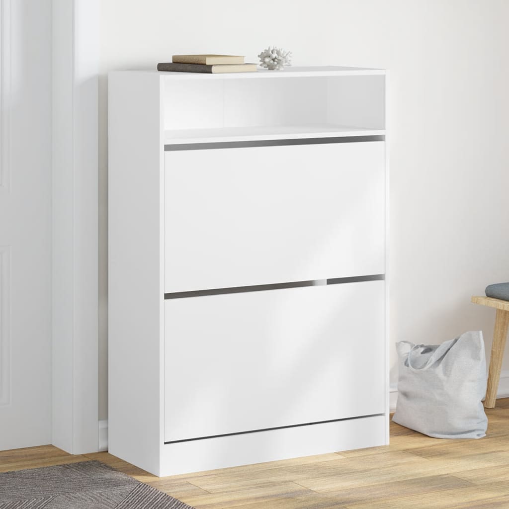 vidaXL Botník s 2 výklopnými zásuvkami biely 80x34x116 cm