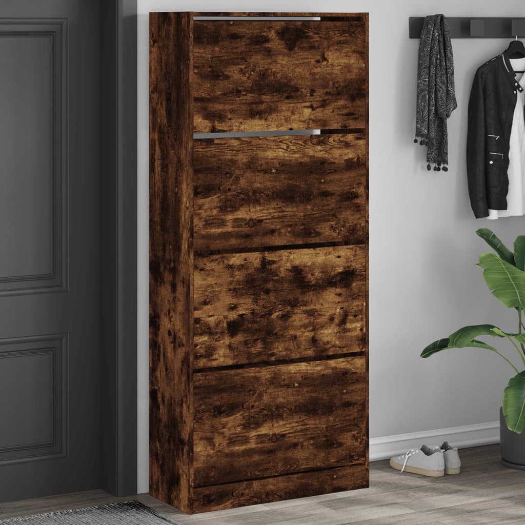 vidaXL Botník so 4 výklopnými zásuvkami dymový dub 80x34x187,5 cm