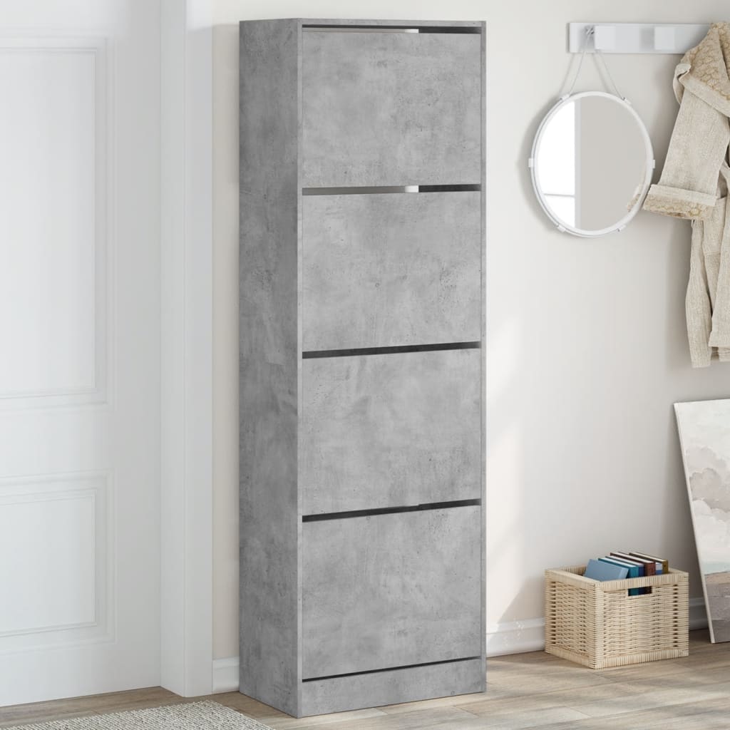 vidaXL Botník so 4 výklopnými zásuvkami betónový sivý 60x34x187,5 cm