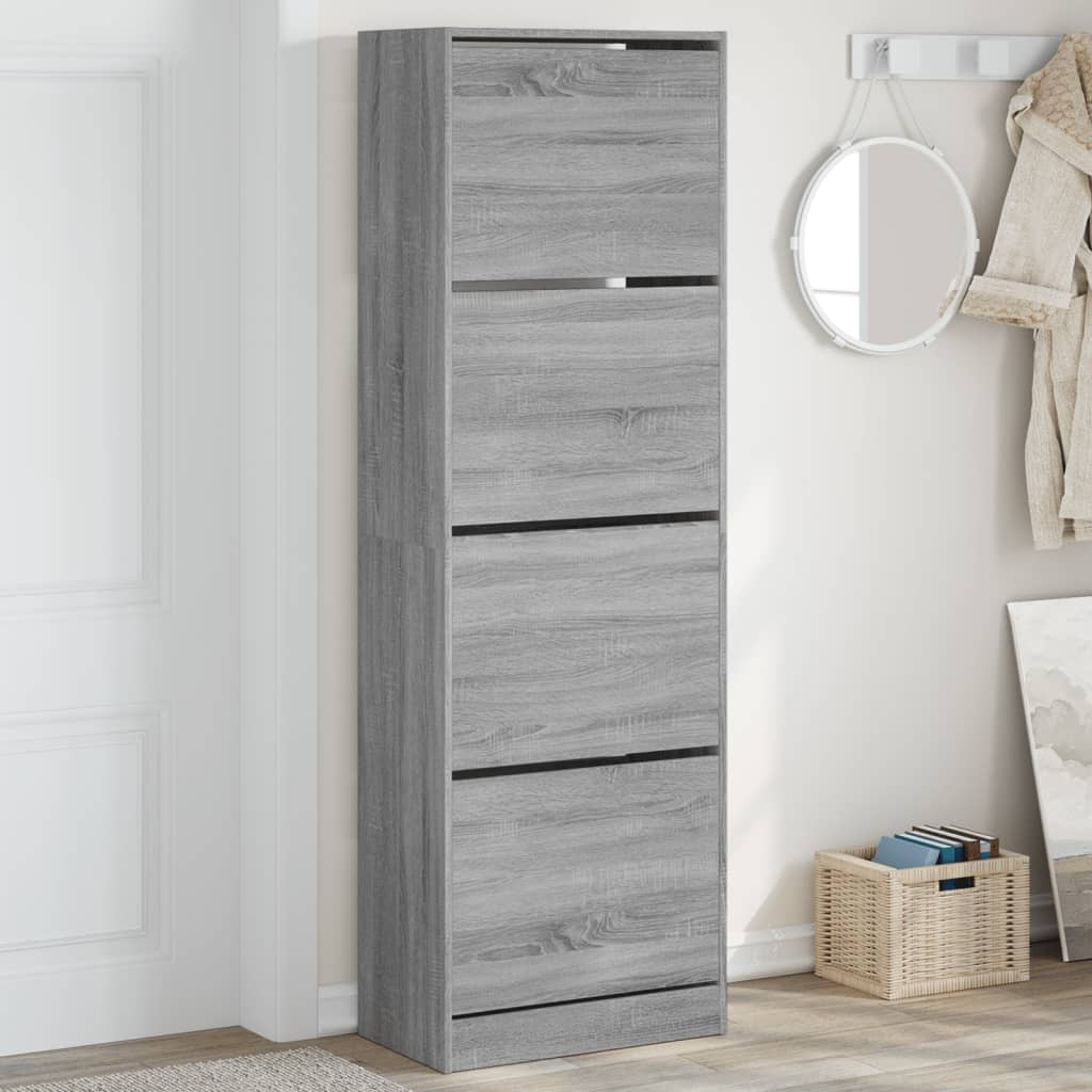 vidaXL Botník so 4 výklopnými zásuvkami sivý dub sonoma 60x34x187,5 cm