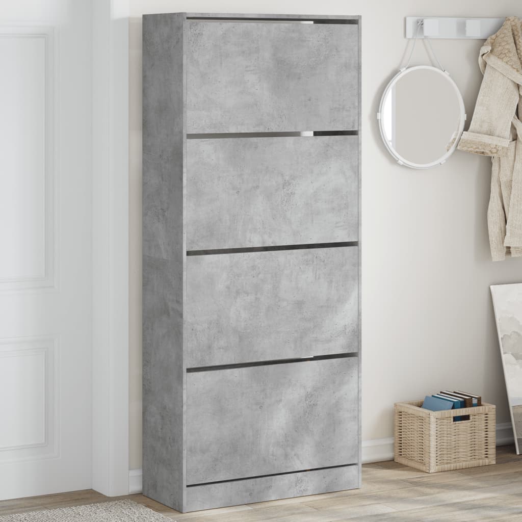 vidaXL Botník so 4 výklopnými zásuvkami betónový sivý 80x34x187,5 cm
