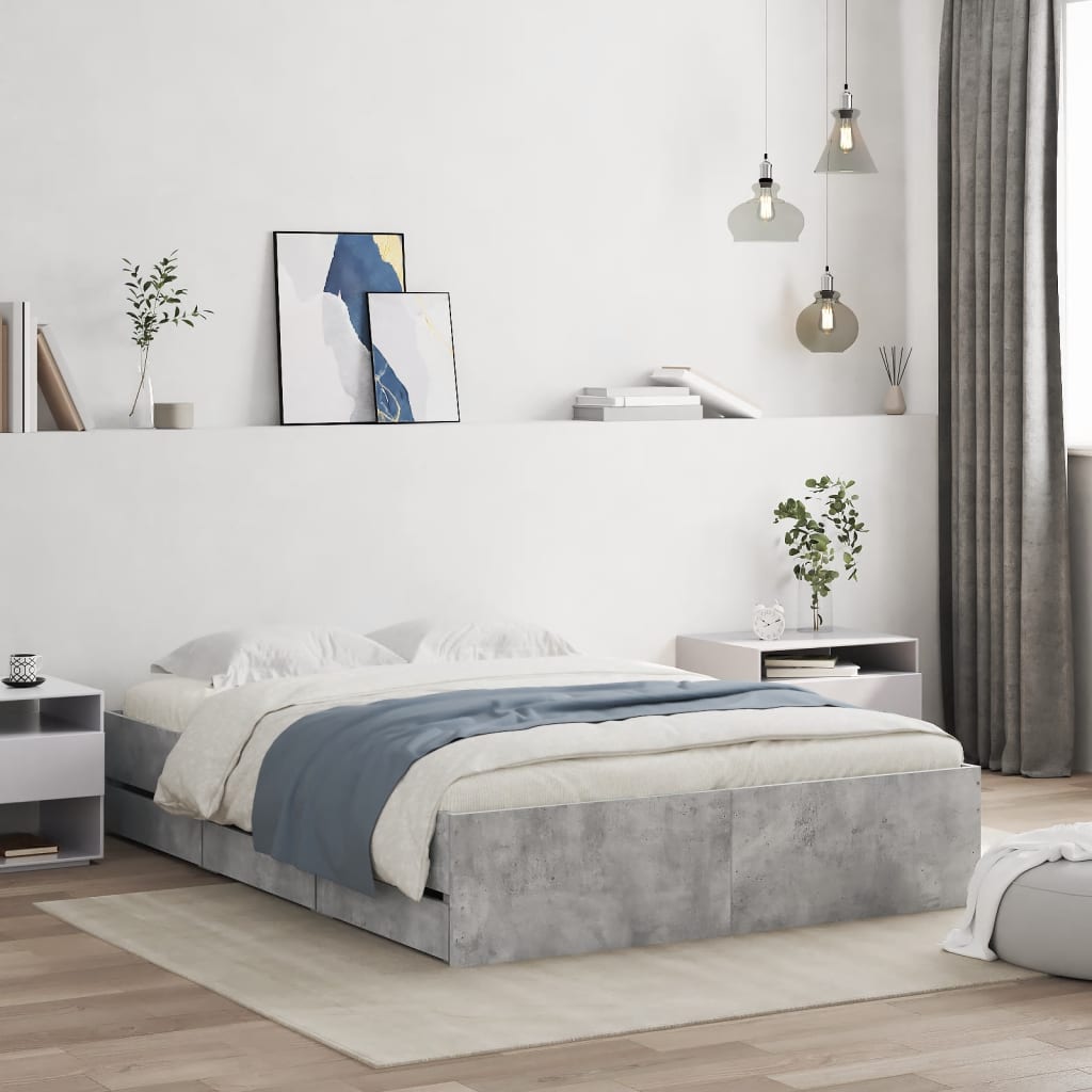 vidaXL Posteľný rám so zásuvkami betónovosivý 120x200cm kompozit.drevo