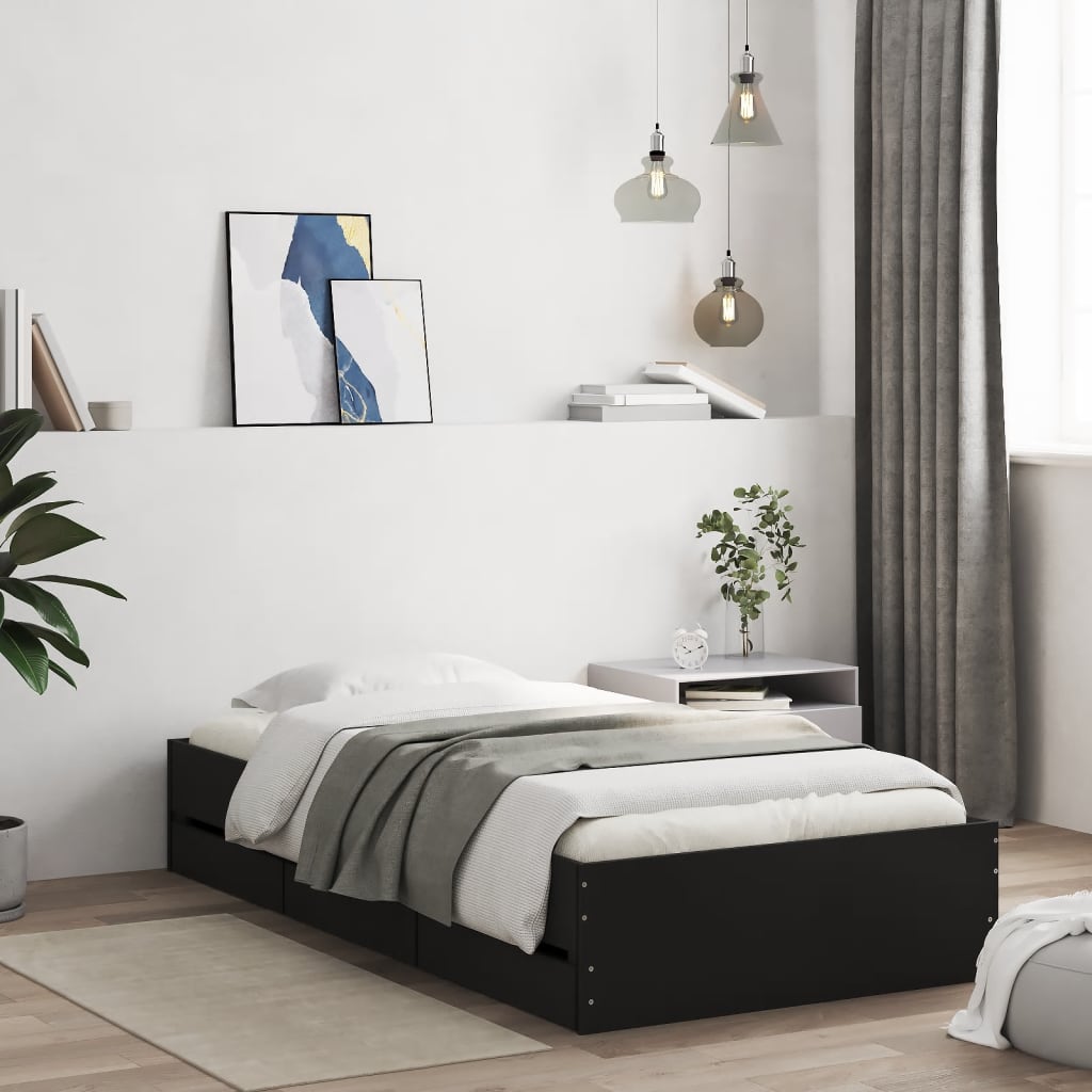 vidaXL Posteľný rám so zásuvkami čierny 100x200 cm kompozitné drevo