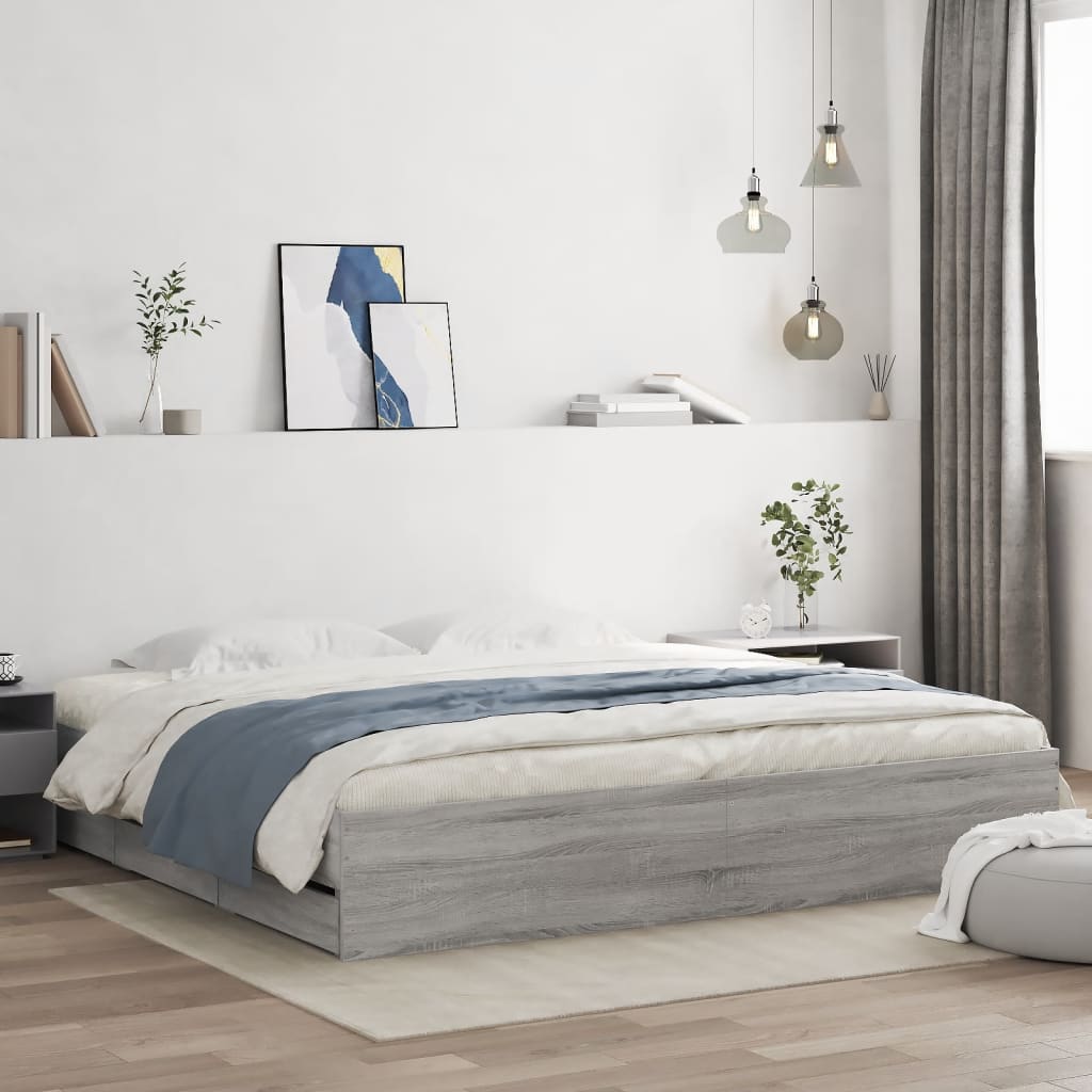 vidaXL Posteľný rám so zásuvkami sivá sonoma 200x200cm kompozit. drevo