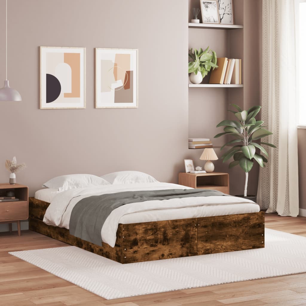 vidaXL Posteľný rám so zásuvkami dymový dub 120x200cm kompozitné drevo