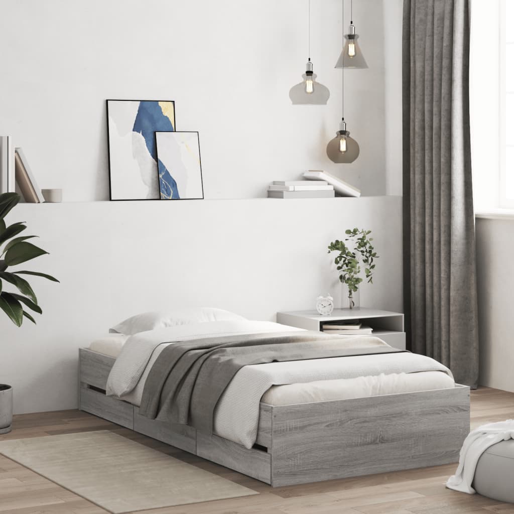 vidaXL Posteľný rám so zásuvkami sivý sonoma 100x200cm kompozit. drevo