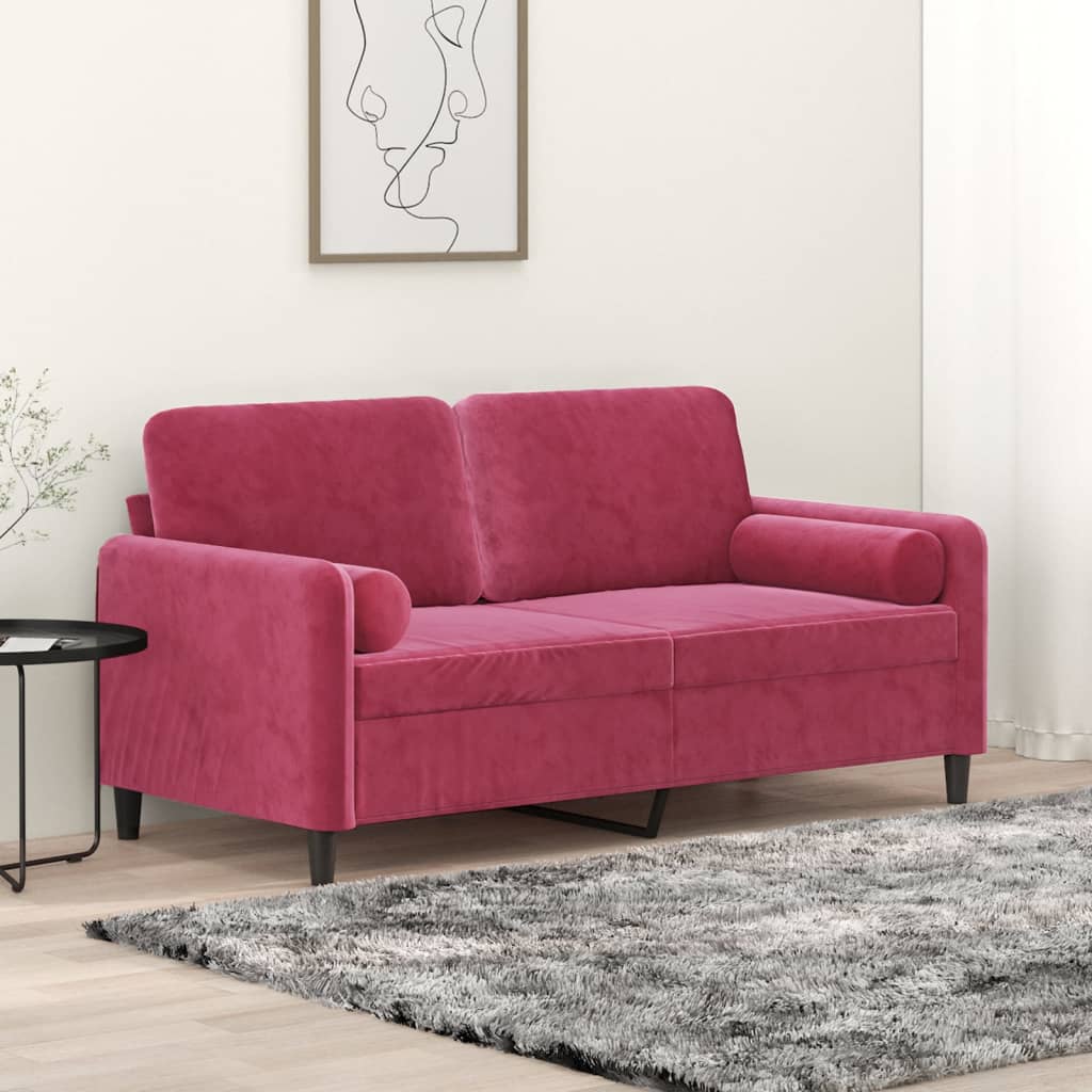 vidaXL 2-miestna pohovka s vankúšmi vínovočervená 140 cm zamat