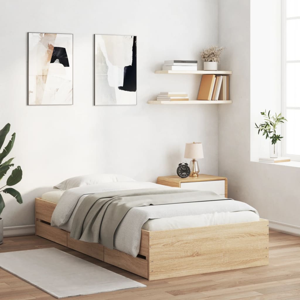 vidaXL Posteľný rám so zásuvkami dub sonoma 100x200cm kompozitné drevo