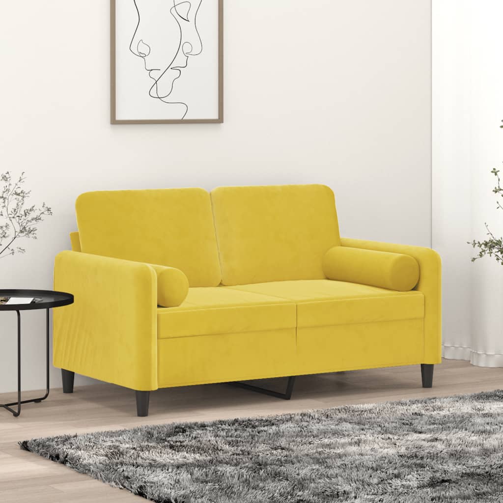 vidaXL 2-miestna pohovka s vankúšikmi žltá 120 cm zamat