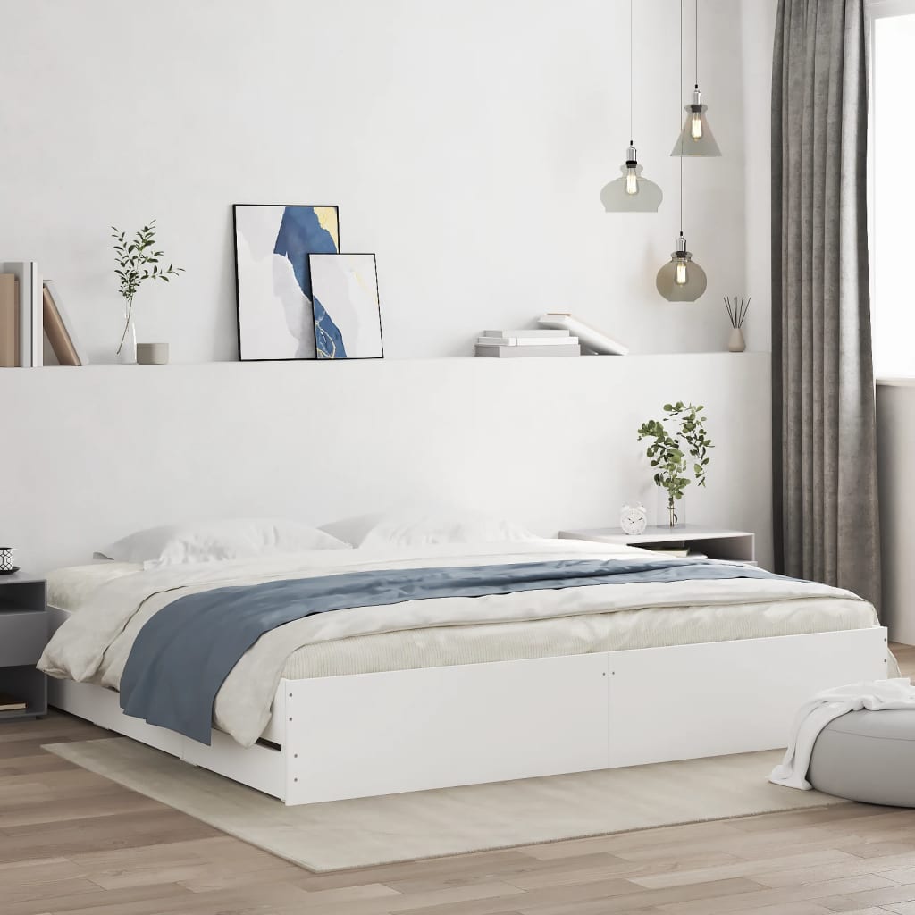 vidaXL Posteľný rám so zásuvkami biely 200x200 cm kompozitné drevo