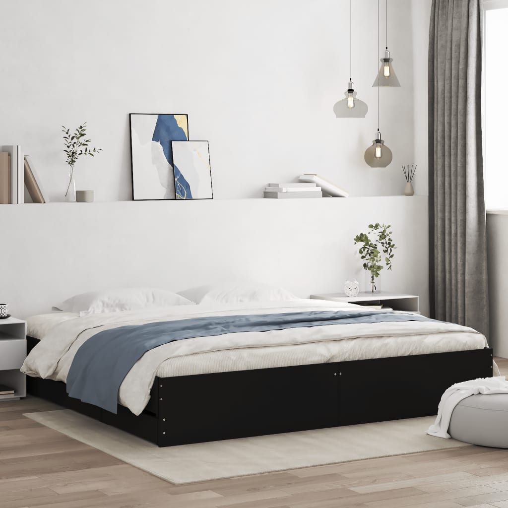 vidaXL Posteľný rám so zásuvkami čierny 180x200 cm kompozitné drevo