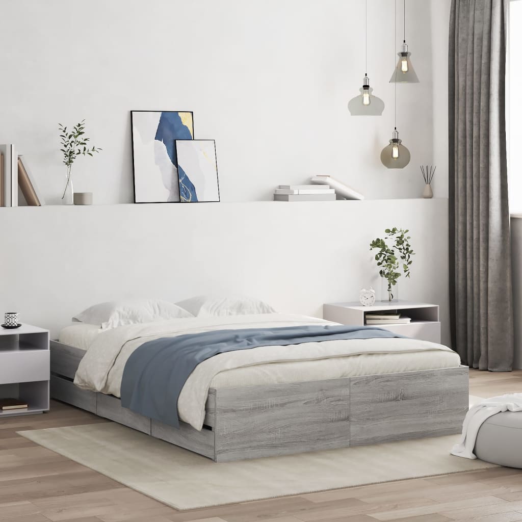 vidaXL Posteľný rám so zásuvkami sivý sonoma 120x200cm kompozit. drevo