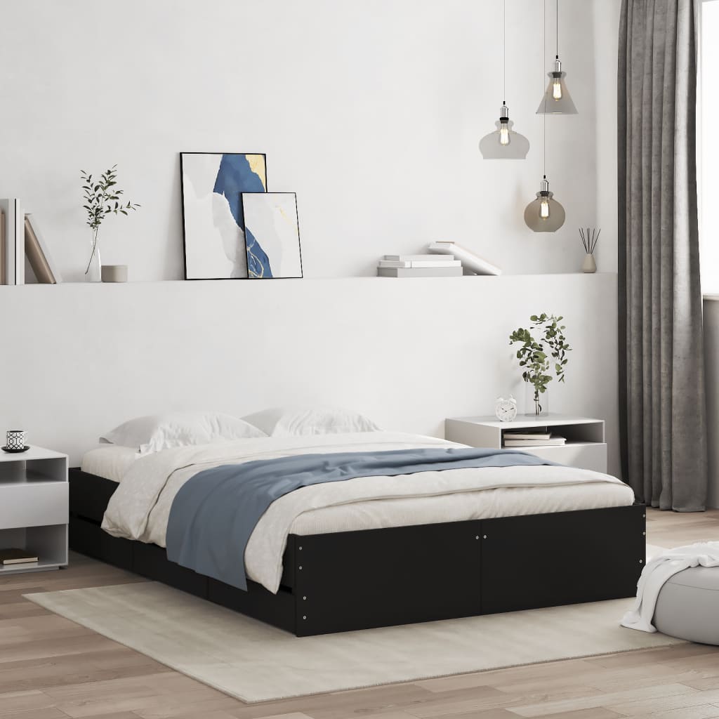 vidaXL Posteľný rám so zásuvkami čierny 120x190 cm kompozitné drevo