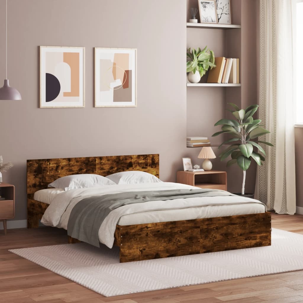 vidaXL Posteľný rám s čelom dymový dub 140x190 cm