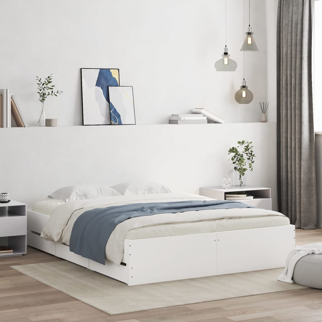 vidaXL Posteľný rám so zásuvkami biely 140x190 cm kompozitné drevo