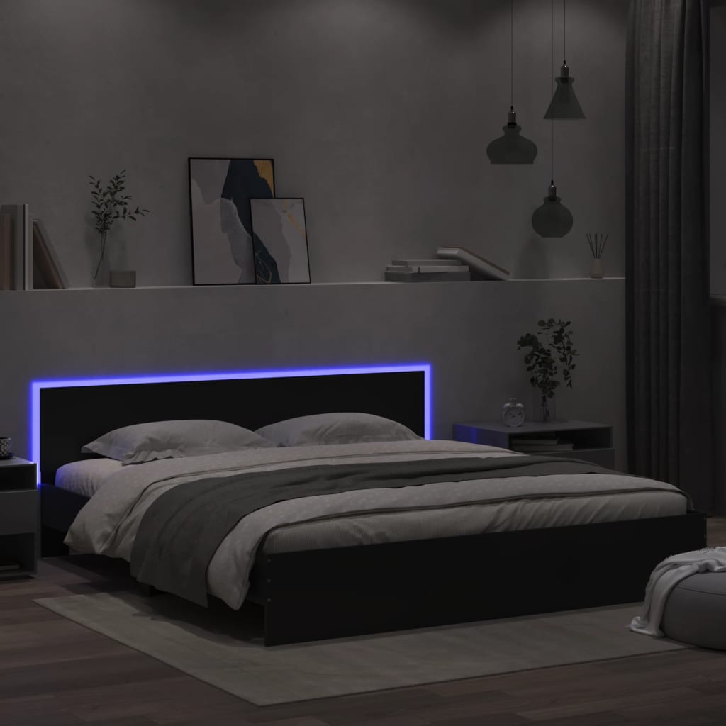 vidaXL Posteľný rám s čelom a LED čierny 180x200 cm