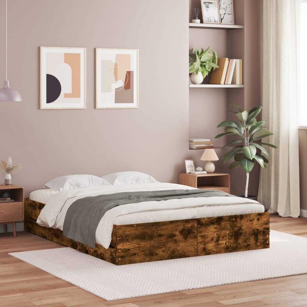 vidaXL Posteľný rám so zásuvkami dymový dub 140x190cm kompozitné drevo