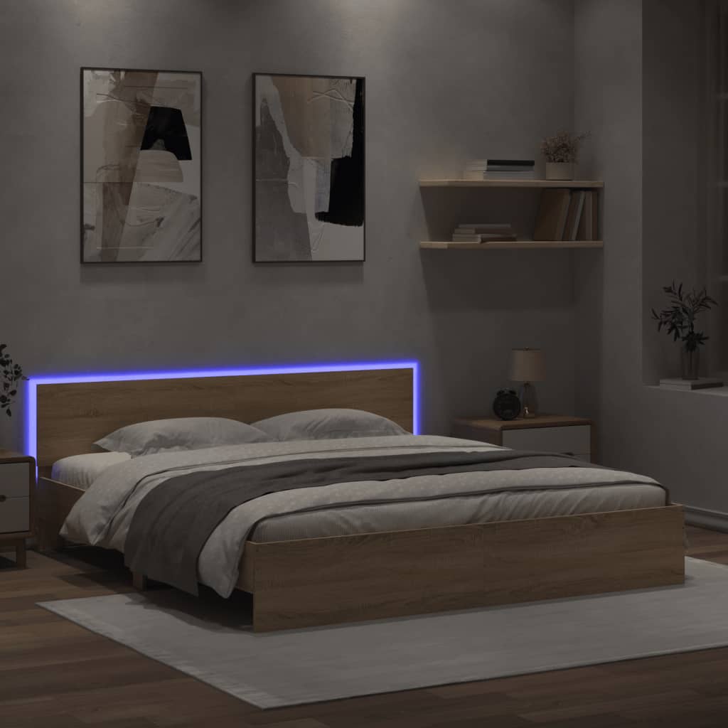 vidaXL Posteľný rám s čelom a LED dub sonoma 180x200 cm