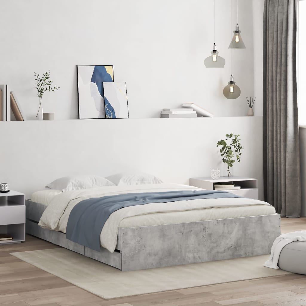 vidaXL Posteľný rám so zásuvkami betónovosivý 140x190cm kompozit.drevo