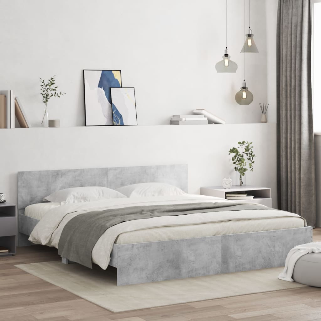 vidaXL Posteľný rám s čelom betónovo sivý 200x200 cm