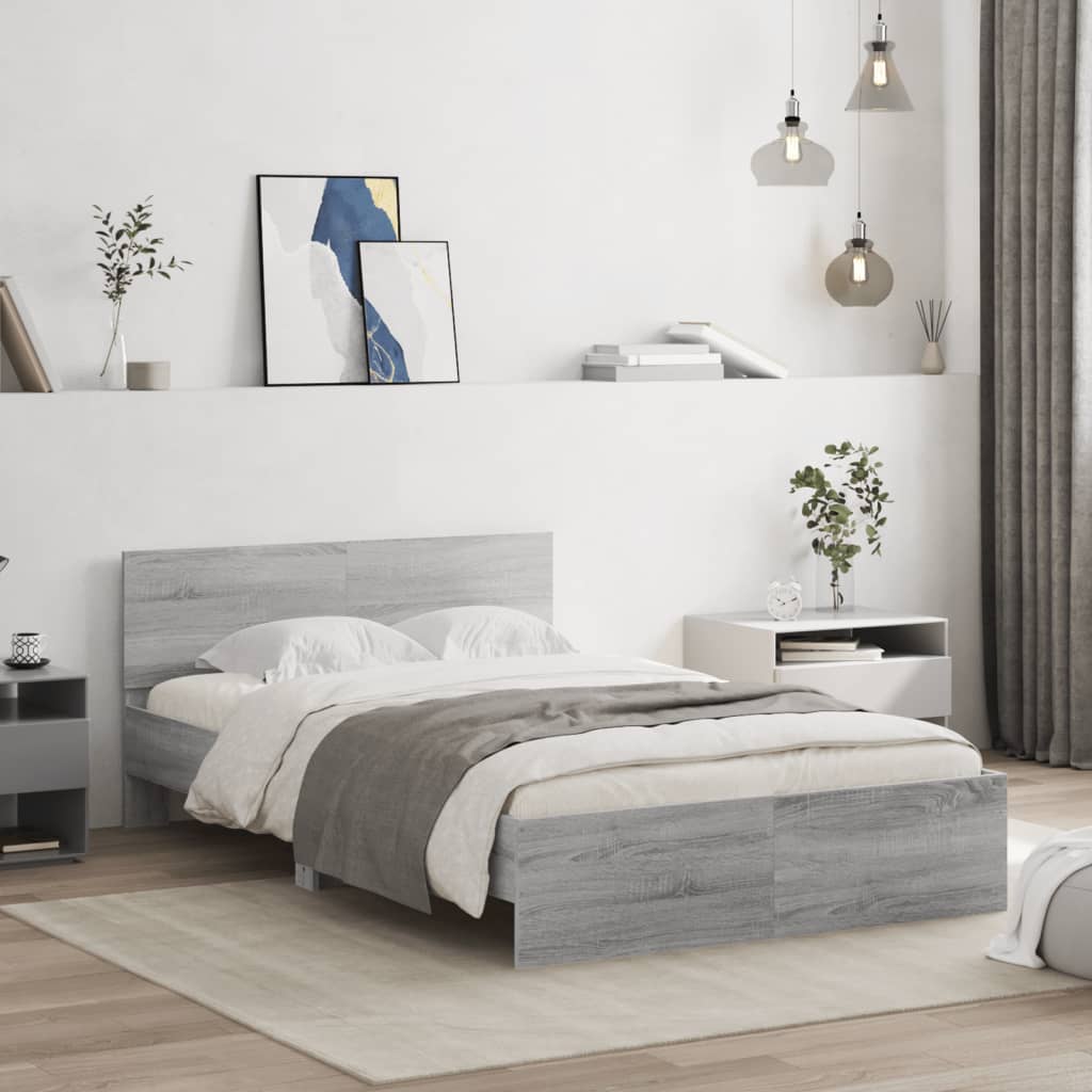 vidaXL Posteľný rám s čelom sivý sonoma 135x190 cm