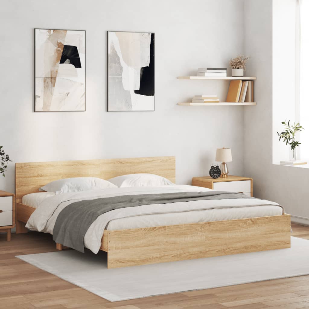vidaXL Posteľný rám s čelom dub sonoma 200x200 cm