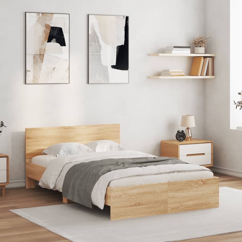 vidaXL Posteľný rám s čelom dub sonoma 135x190 cm