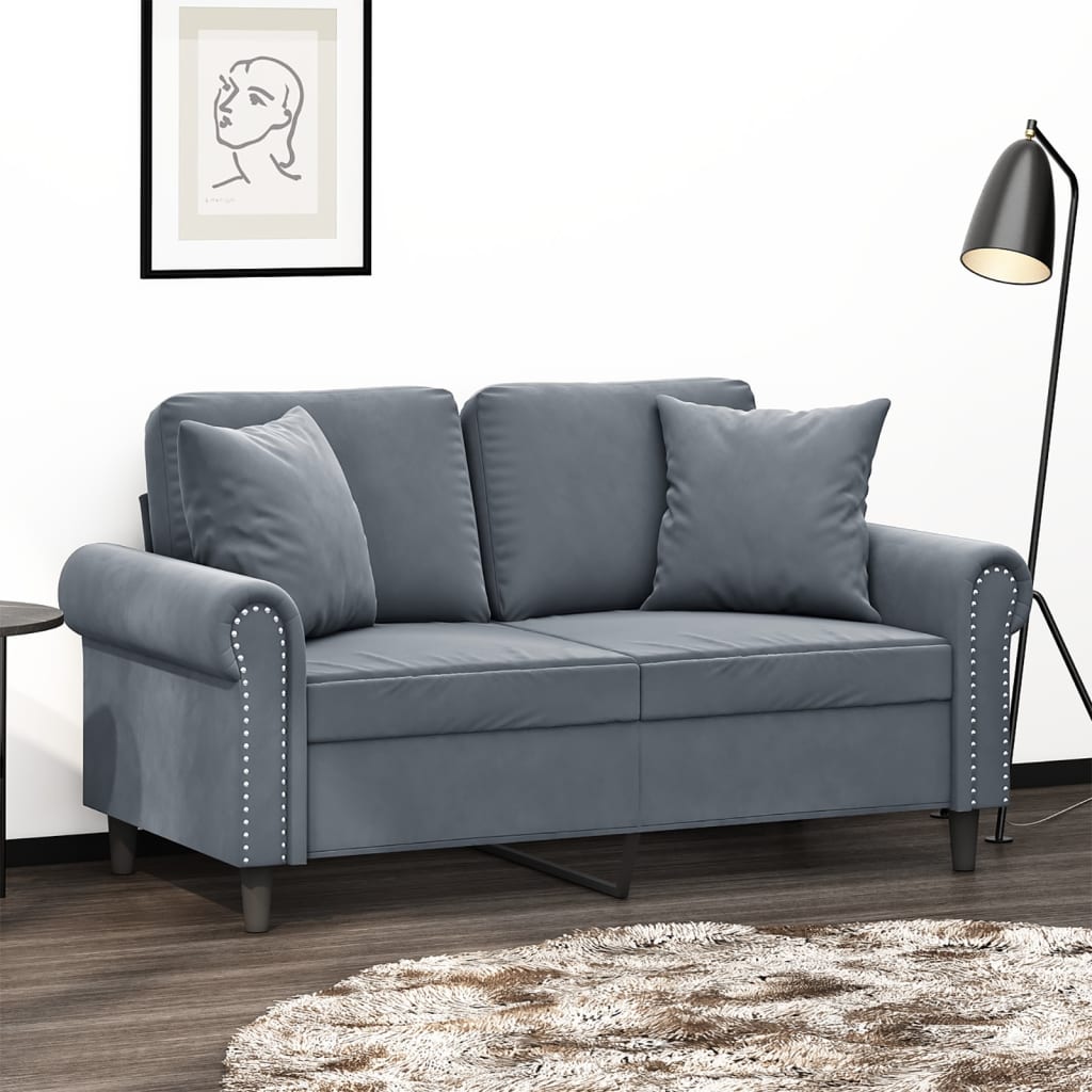 vidaXL 2-miestna pohovka s vankúšmi tmavosivá 120 cm zamat