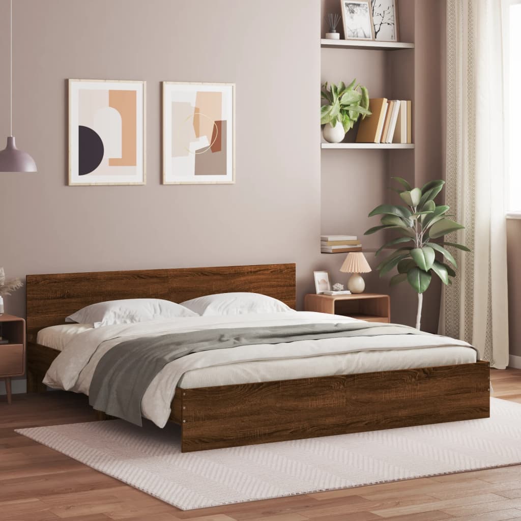 vidaXL Posteľný rám s čelom hnedý dub 200x200 cm