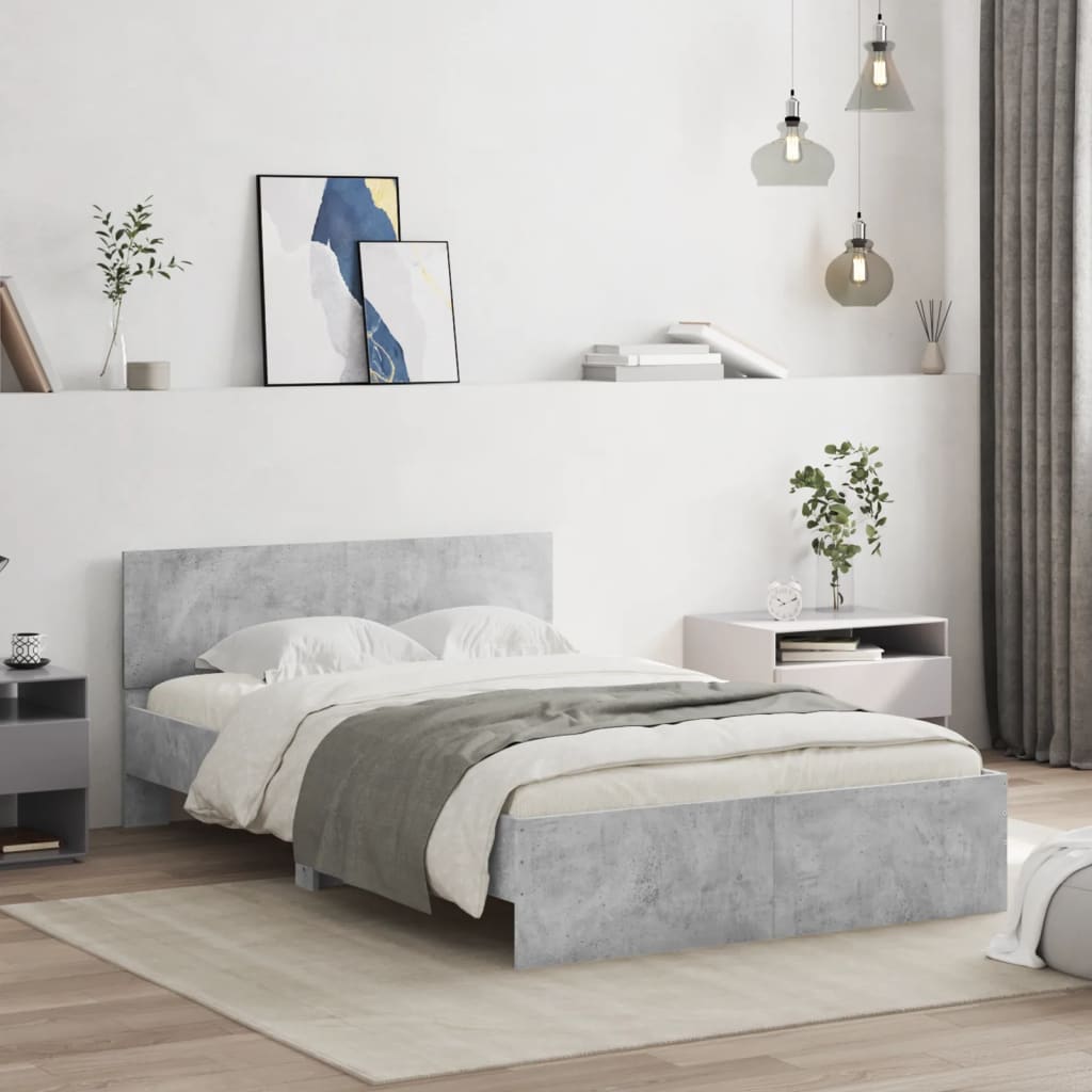 vidaXL Posteľný rám s čelom betónovo sivý 135x190 cm