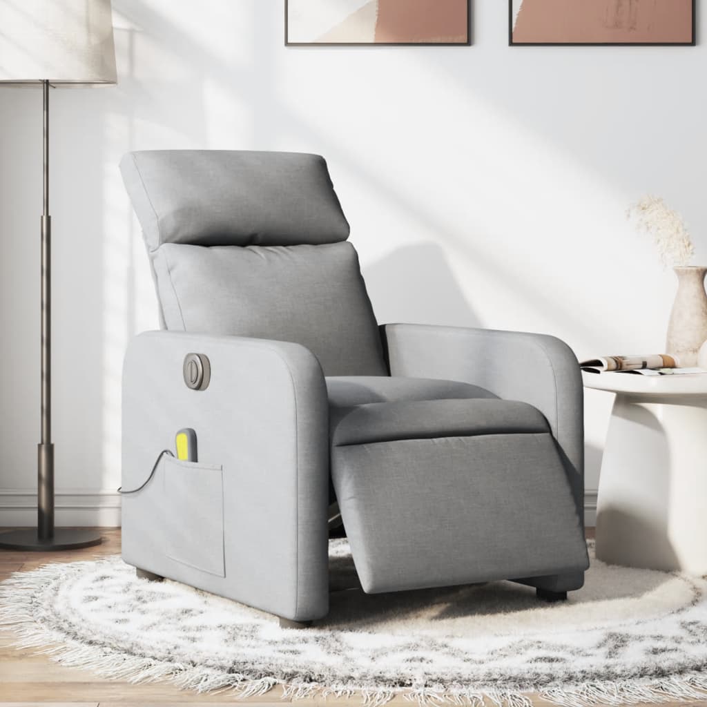 vidaXL Elektrické masážne sklápacie kreslo bledosivé látkové