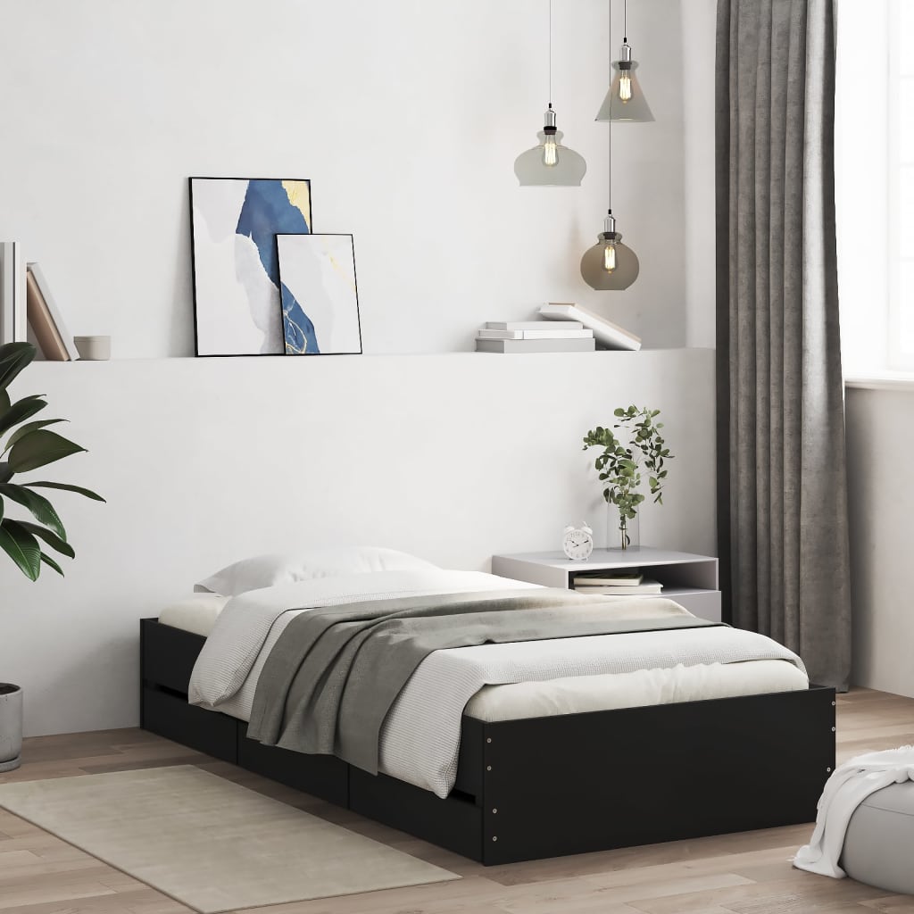 vidaXL Posteľný rám so zásuvkami čierny 90x190 cm kompozitné drevo