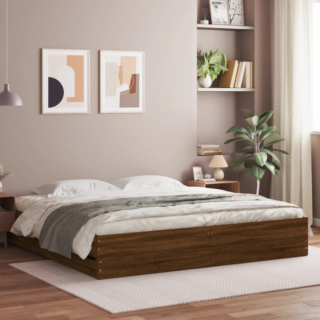 vidaXL Posteľný rám so zásuvkami hnedý dub 160x200 cm kompozitné drevo