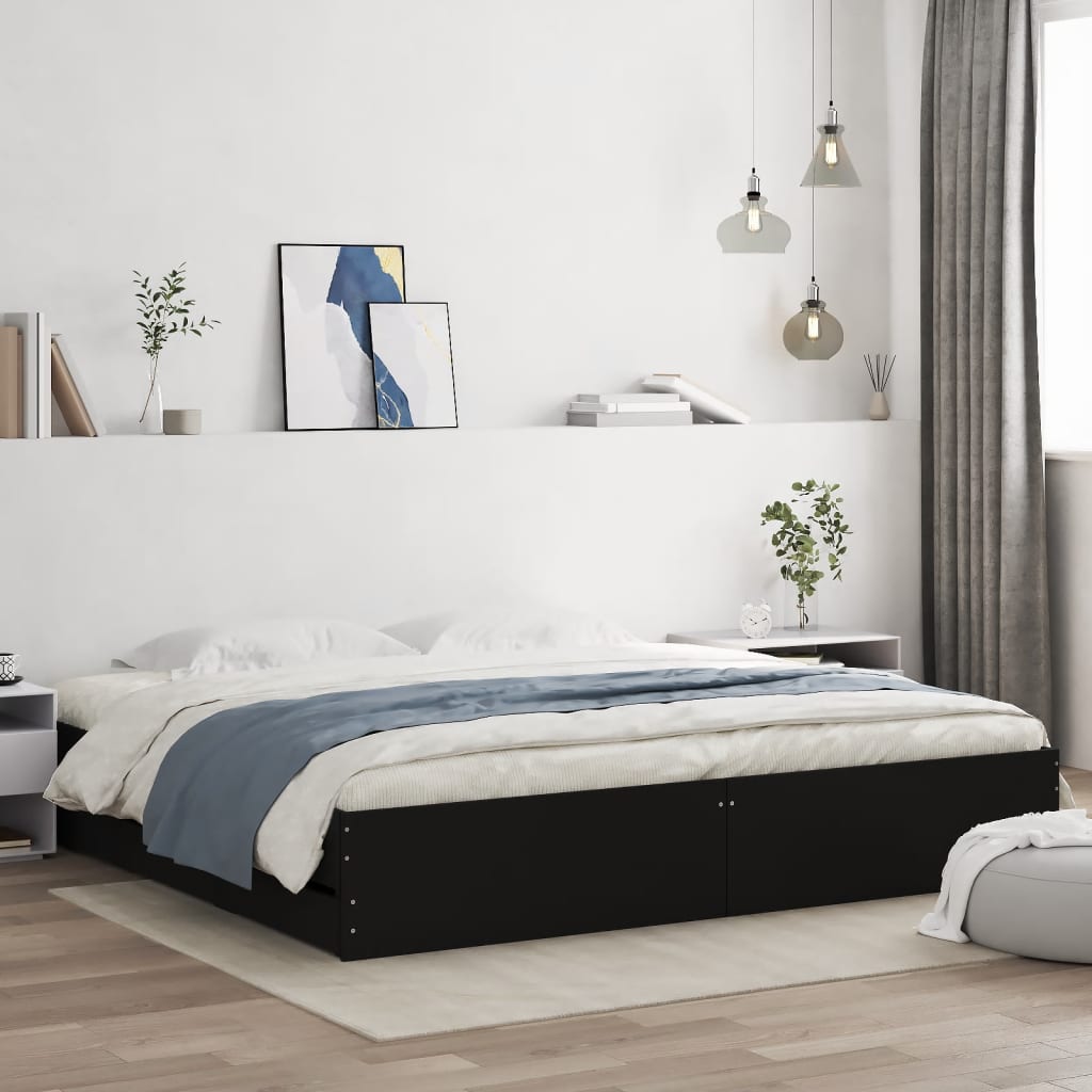vidaXL Posteľný rám so zásuvkami čierny 160x200 cm kompozitné drevo