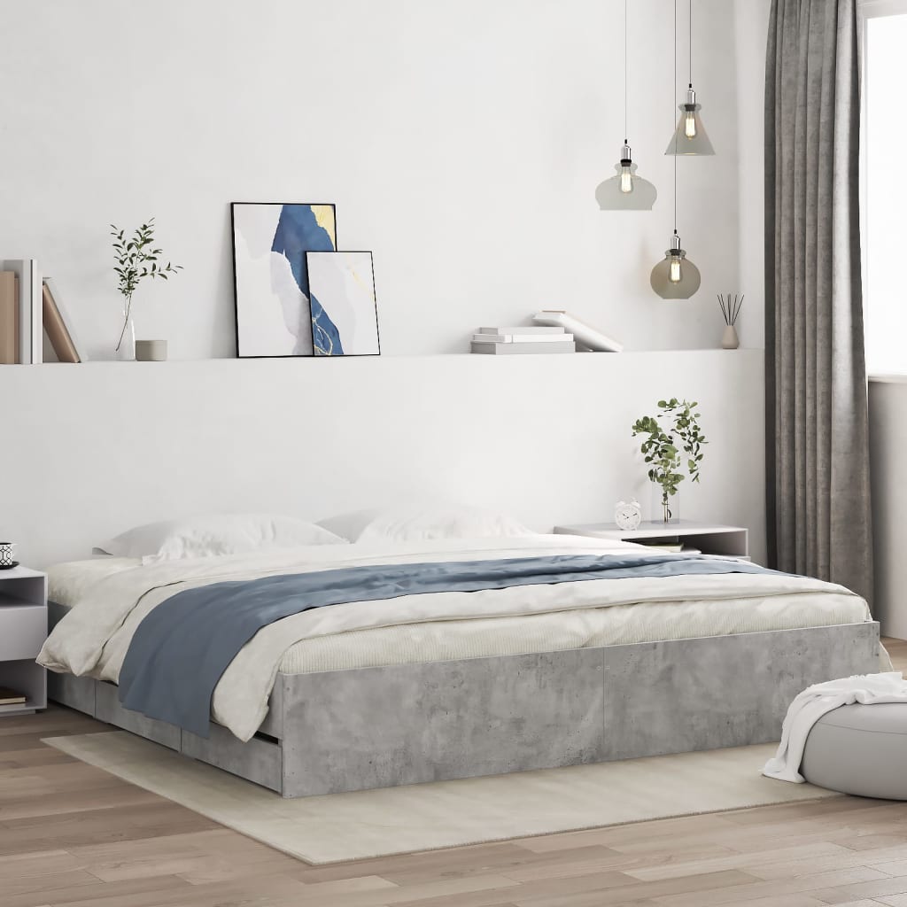 vidaXL Posteľný rám so zásuvkami betónovosivý 160x200cm kompozit.drevo
