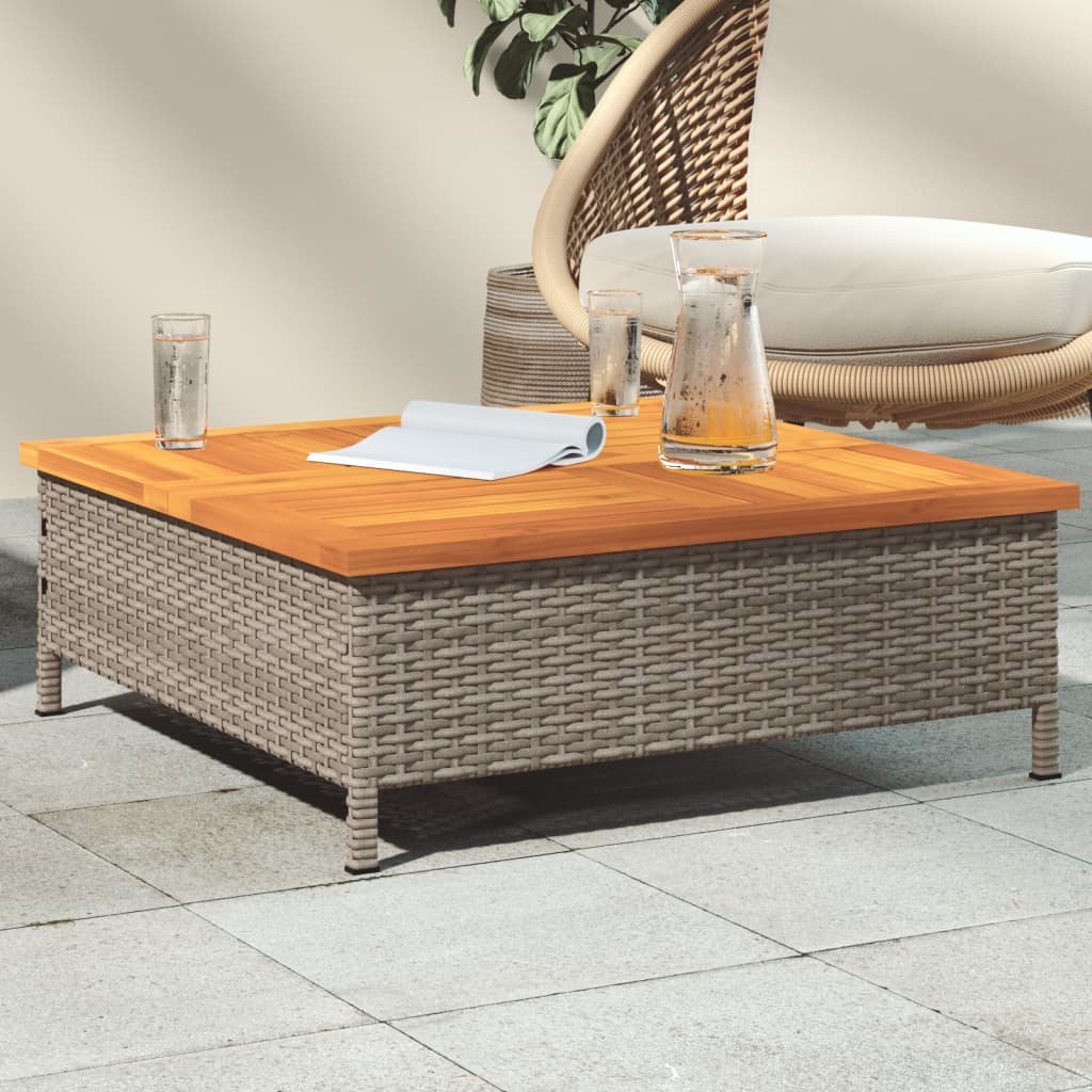 vidaXL Záhradný stôl sivý 70x70x25 cm ratan a akáciový masív