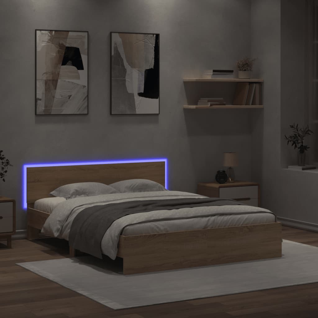 vidaXL Posteľný rám s čelom a LED dub sonoma 160x200 cm
