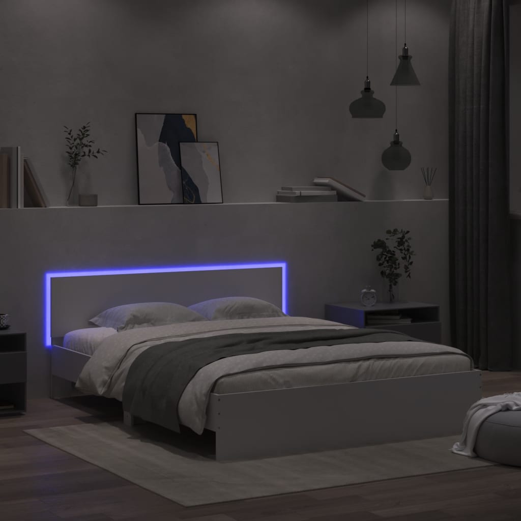 vidaXL Posteľný rám s čelom a LED biely 160x200 cm