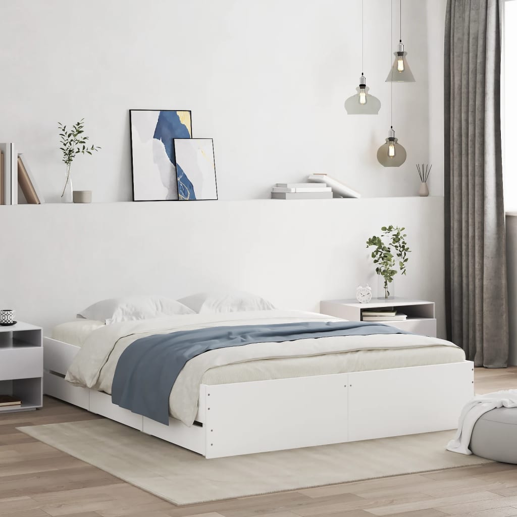 vidaXL Posteľný rám so zásuvkami biely 140x200 cm kompozitné drevo