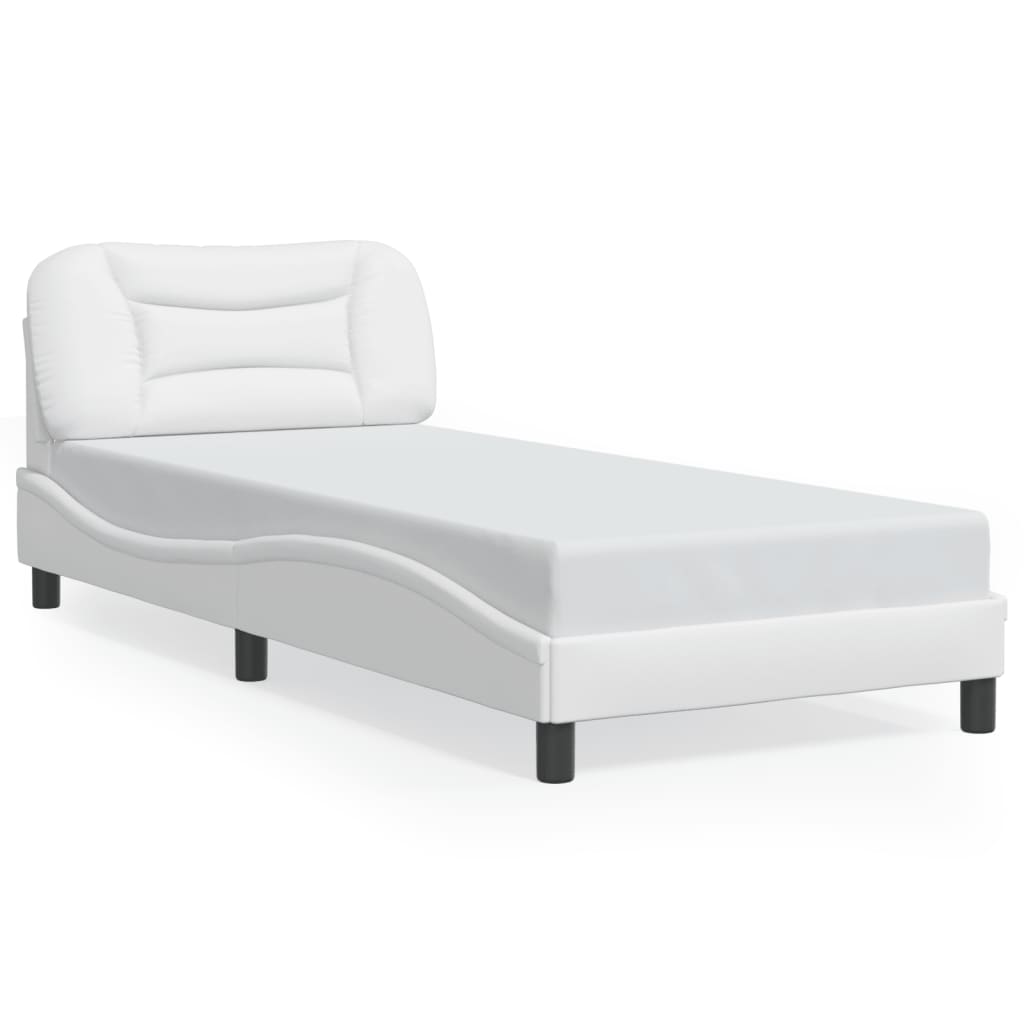vidaXL Posteľný rám s čelom biely 90x190 cm umelá koža