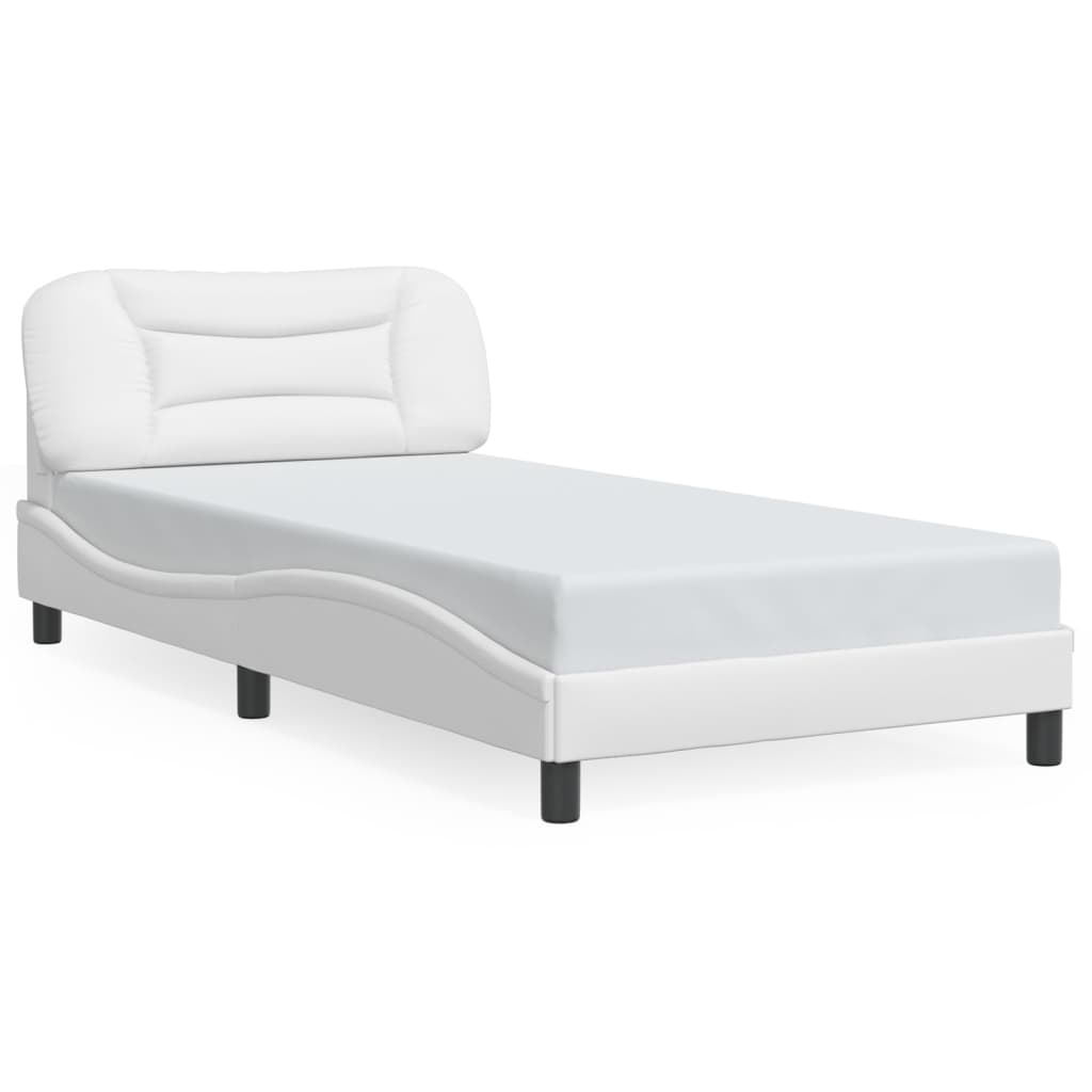 vidaXL Posteľný rám s čelom biely 100x200 cm umelá koža