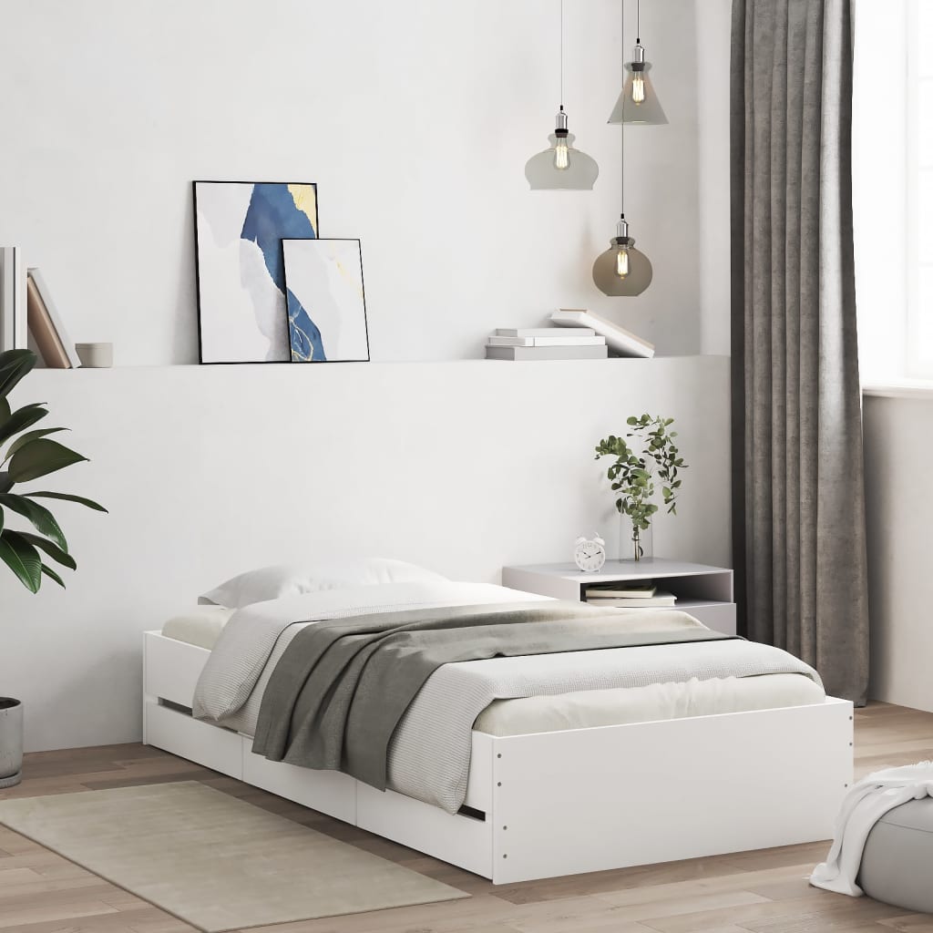 vidaXL Posteľný rám so zásuvkami biely 90x200 cm kompozitné drevo