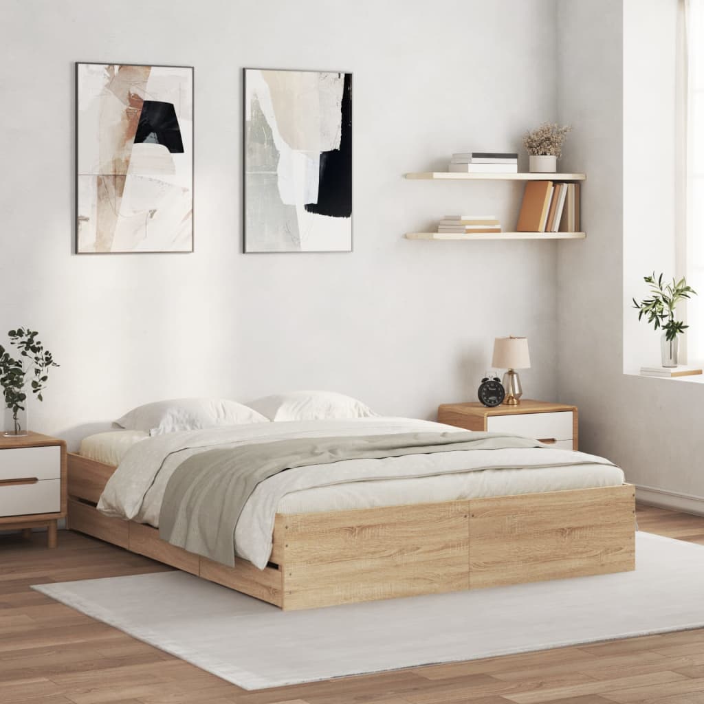 vidaXL Posteľný rám so zásuvkami dub sonoma 150x200cm kompozitné drevo