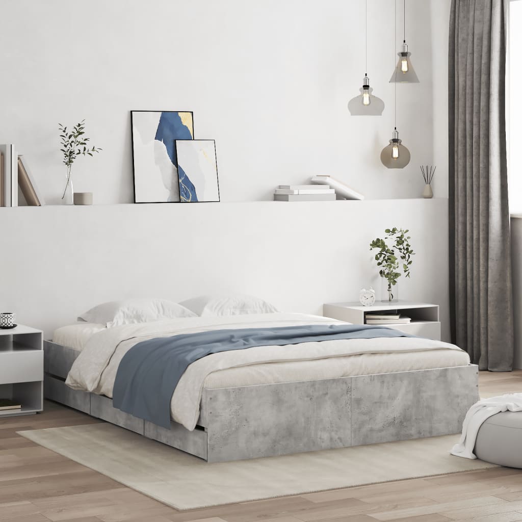 vidaXL Posteľný rám so zásuvkami betónovosivý 150x200cm kompozit.drevo