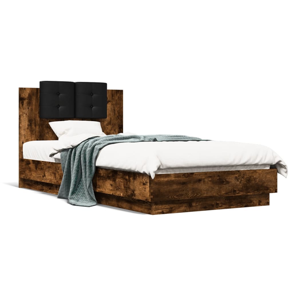 vidaXL Posteľný rám s čelom dymový dub 75x190 cm kompozitné drevo