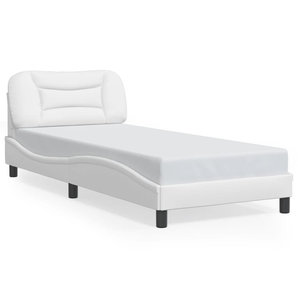 vidaXL Posteľný rám s LED svetlami, biely 90x190 cm, umelá koža