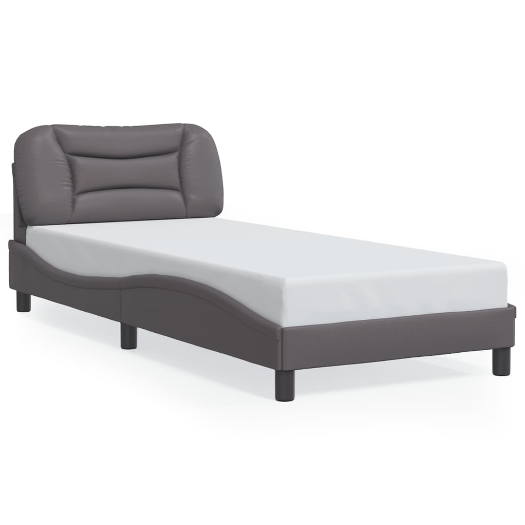 vidaXL Posteľný rám s LED svetlami, sivý 90x190 cm, umelá koža